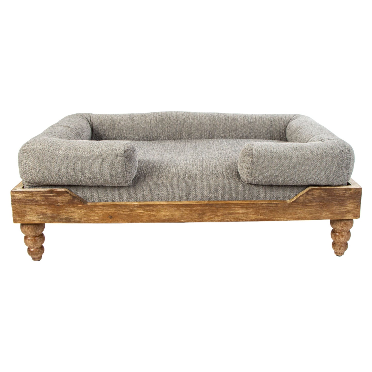 828Pets Grey Farmhouse Orthopedic Bolster Dog Bed w/ Removable Cover