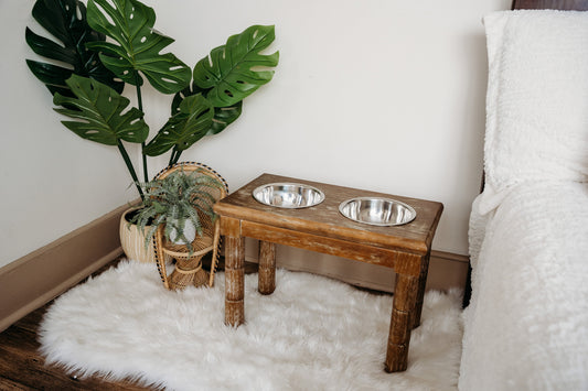 Boho Raised Dog Bowl with Stand, Two Bowls for Food and Water, Puppy to Large Dog Transition Set